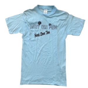 Vintage Ched Tee | Blue Tee | Dirty Old Men Need Love Too Embroidered Shirt